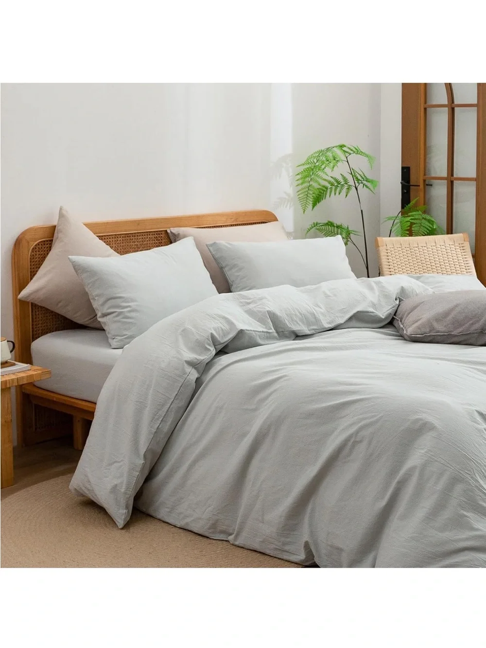 NEW BESTOUCH Duvet Cover Set 100% Washed Cotton Linen Feel, 3 PCs. Grey, King
